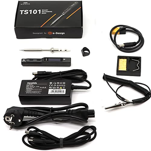 NovelLife Original TS101 Elektrisches Lötkolben Set Einstellbare Temperatur Smart Digital Bildschirm Display mit TS B2 Lötspitze XT60 Netzkabel USB Typ C Kabel 24V 3A Netzteil TS100 Upgrade