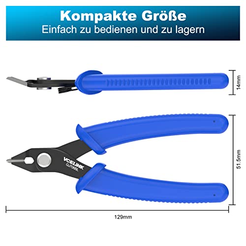 VCELINK Seitenschneider Klein GJ706BL, Elektronik Drahtschneider Abgewinkelter, Präzisionszange Mini Für Modellbau, Feine Drähte, Electronics, Kabelbinder, PCB, Schmuck