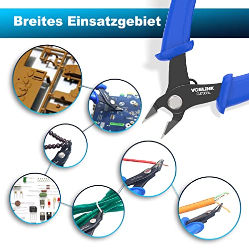 VCELINK Seitenschneider Klein GJ706BL, Elektronik Drahtschneider Abgewinkelter, Präzisionszange Mini Für Modellbau, Feine Drähte, Electronics, Kabelbinder, PCB, Schmuck