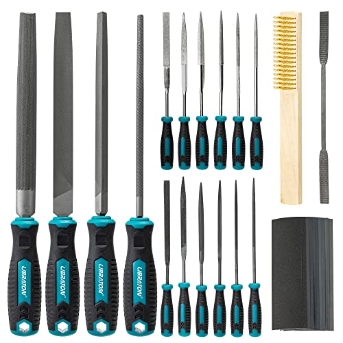 Libraton Feilenset 31tlg, Feilenset Metall, Metallfeilen Set, Schlüsselfeilen, Werkstattfeile Satz für Metall, 12 Nadelfeilen, Inkl. 1 Riffelraspeln, 12 Schleifpapier, 1 Stahlbürste & Tragetasche