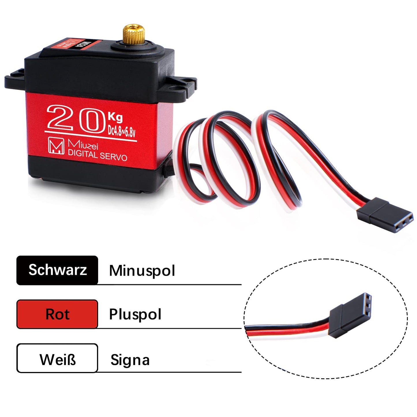 Miuzei 20KG Servo Motor High Torque Digital Servo Metal Waterproof 1/10 Scale Servo for R/C Car Robot, DS3218 Control Angle 270°