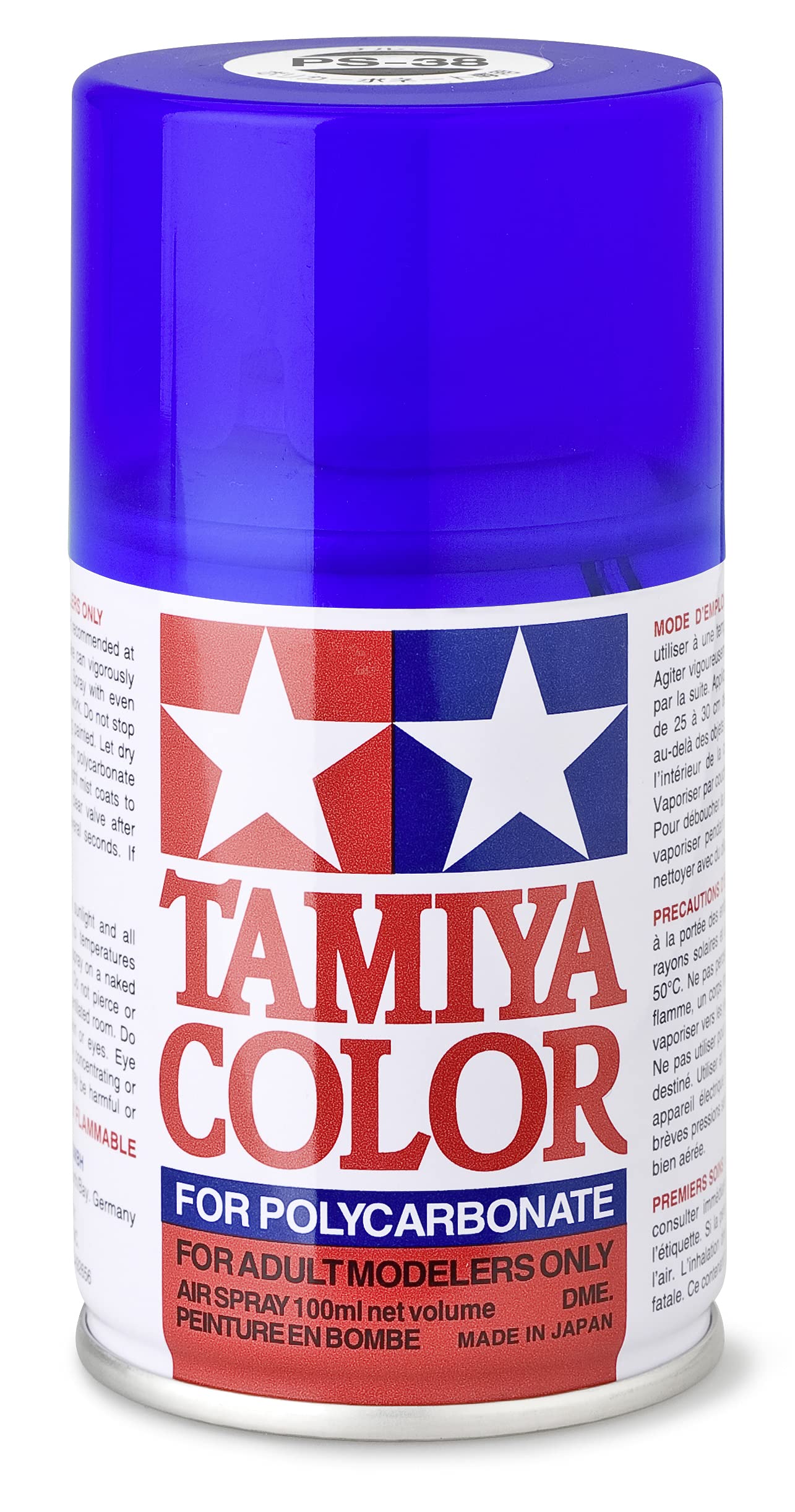 Tamiya 86038 PS-38 Translucent Blau Polyc. 100ml-Sprühfarbe für Plastik-und RC Bastelzubehör, Sprühfarben für den Modellbau