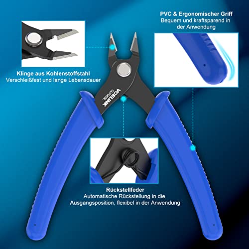 VCELINK Seitenschneider Klein GJ706BL, Elektronik Drahtschneider Abgewinkelter, Präzisionszange Mini Für Modellbau, Feine Drähte, Electronics, Kabelbinder, PCB, Schmuck