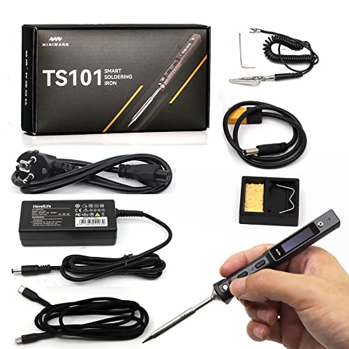 NovelLife Original TS101 Elektrisches Lötkolben Set Einstellbare Temperatur Smart Digital Bildschirm Display mit TS B2 Lötspitze XT60 Netzkabel USB Typ C Kabel 24V 3A Netzteil TS100 Upgrade