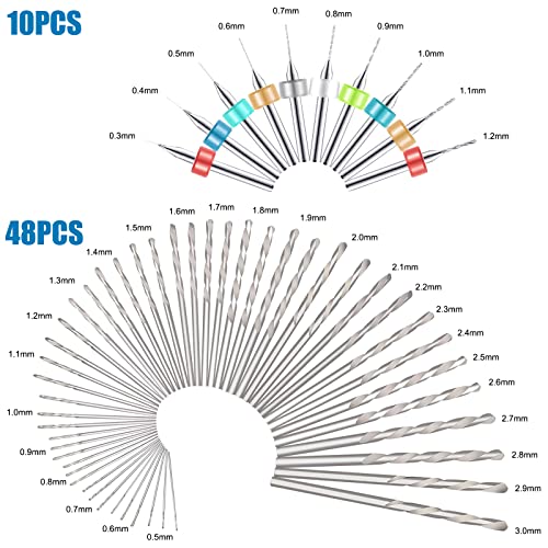 Handbohrer Set, Mini Bohrmaschine Pin Vise mit 48 Handbohr Spiralbohrer (0.5-3mm), 10 PCB Bohrer (0.3-1.2 mm) und Schraubstock