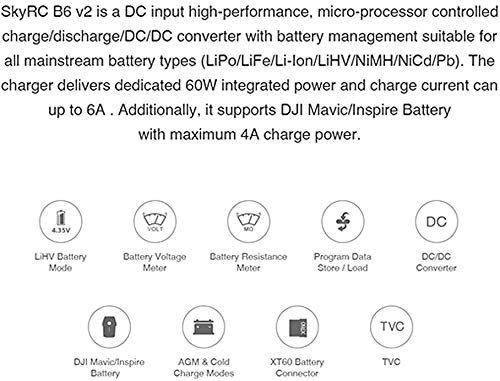 YUNIQUE Deutschland 1 Stück SKYRC iMAX B6 V2 Ladegerät 60 W 6 A Konverter DC/DC kompatibel mit DJI Mavic Inspire Intelligenter Akku NiMH/NiCd/LiPo/LiHV/Life/Li-Ion/Pb