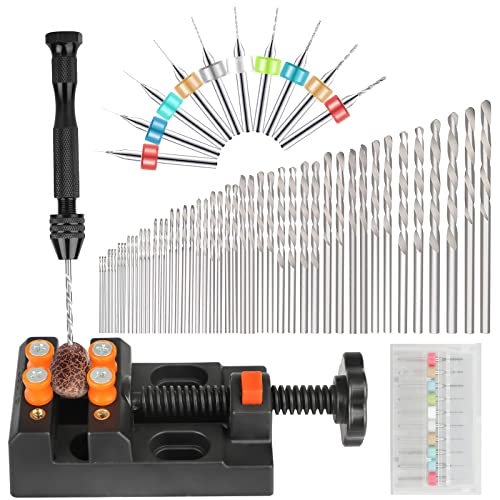 Handbohrer Set, Mini Bohrmaschine Pin Vise mit 48 Handbohr Spiralbohrer (0.5-3mm), 10 PCB Bohrer (0.3-1.2 mm) und Schraubstock