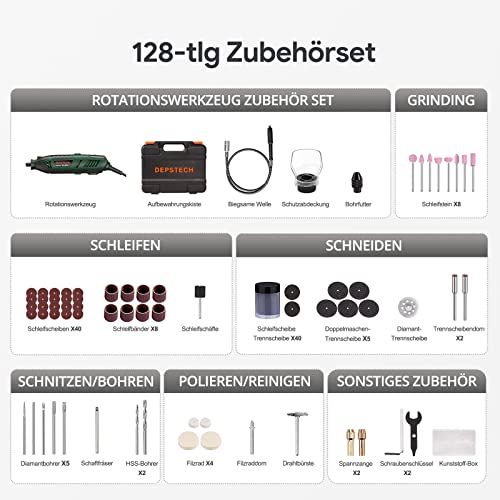 DEPSTECH Multifunktionswerkzeug 200W, Rotationswerkzeug 6 Variable Drehzahl 10000–40000 U/min, Multitool-Set mit 128 Zubehörset für Gravur, Bohren, Schneiden, Schleifen, Gravieren, Polieren, Schärfen